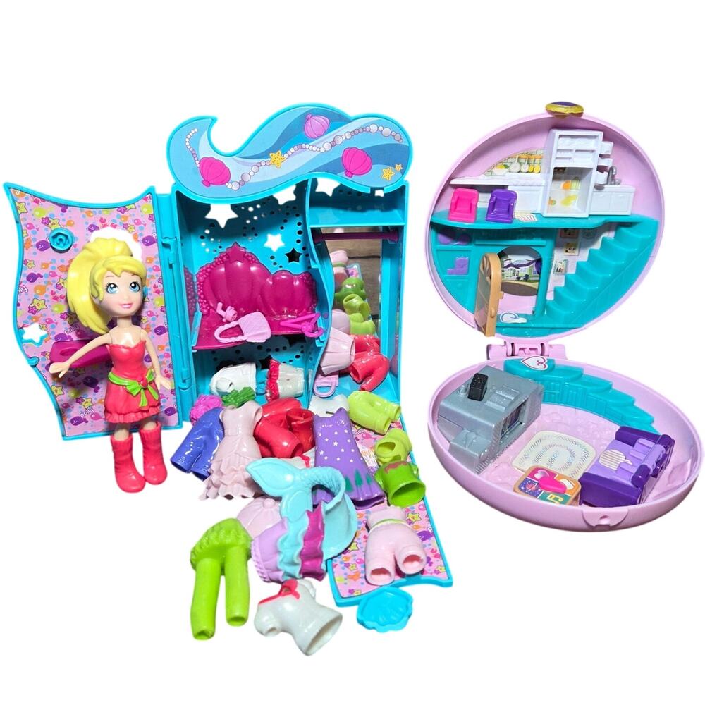 2008 Polly Pocket bundle Sparklin pets locker clothes NO CAT doughnut